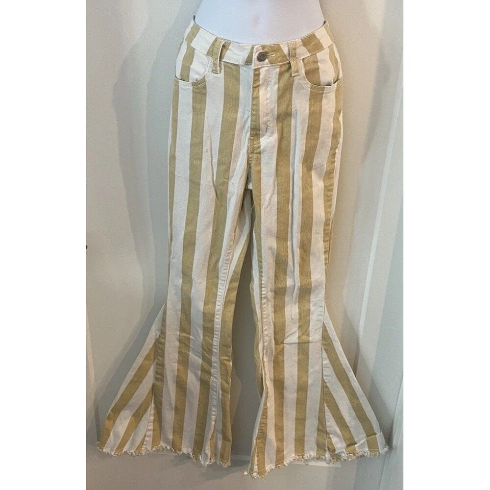 Saints & Hearts Striped Slimming Flare Stretch Denim Festival Boho 70’s Size M